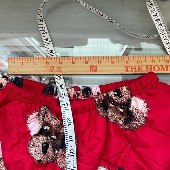 Vintage 60s Kids Pajama Set Size XL Heavy Quilted Dog Print Sleepwear Red Red - Picture 7 of 16